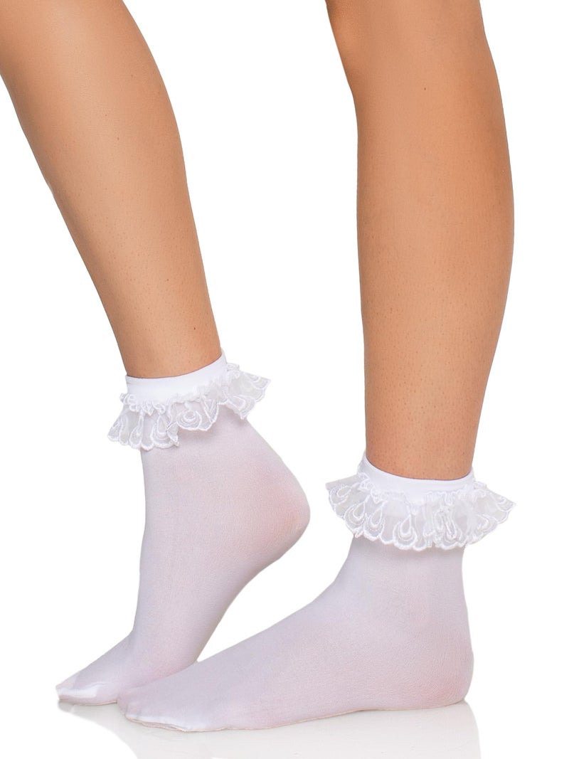 Leg Avenue womens Lace Ruffle Nylon Anklet Socks White One Size - Image 2